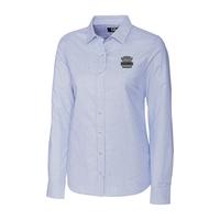 Ladies Cutter & Buck Long Sleeve Stretch Oxford Stripe- Light Blue